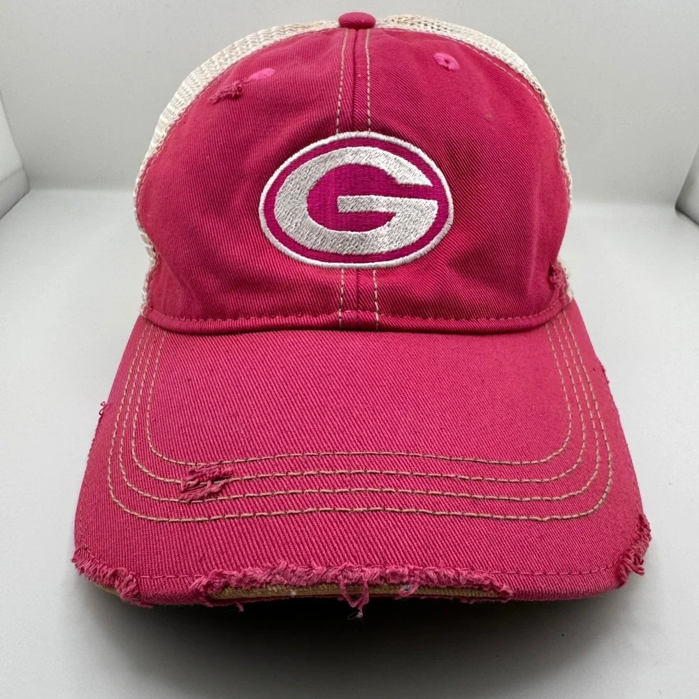 Headmost Trucker Hat Unisex OSFA Pink Distressed Georgia G Logo Snapback Cap